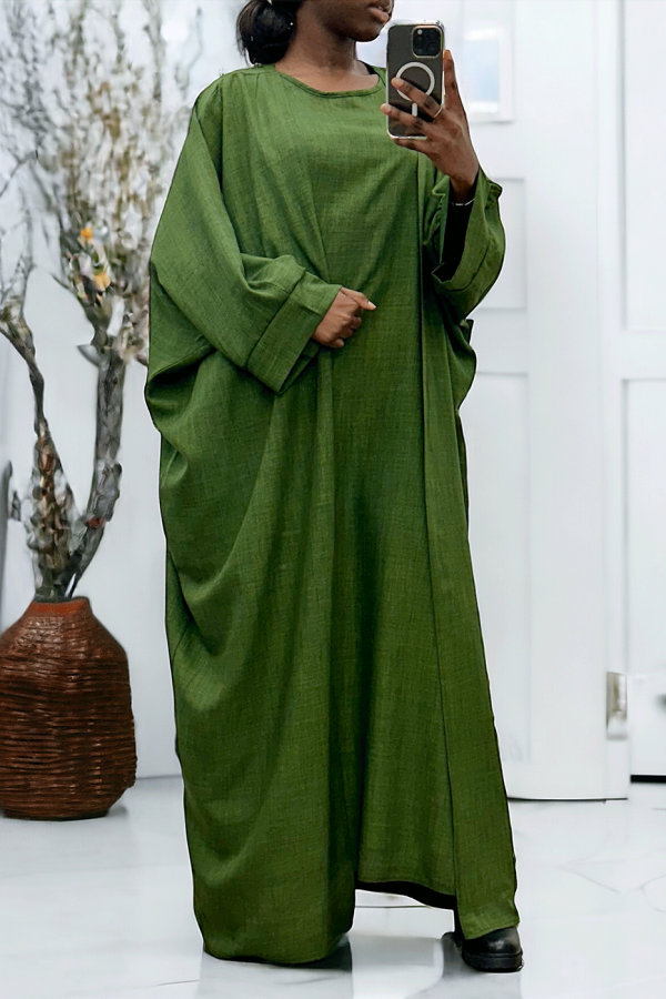 Abaya 2 pièces robe et kimono en kaki  - 3