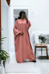 Abaya 2 pièces robe et kimono en rose - 2