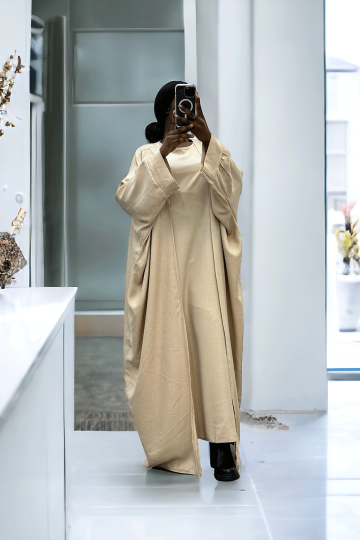 Abaya 2 pièces robe et kimono en beige - 2