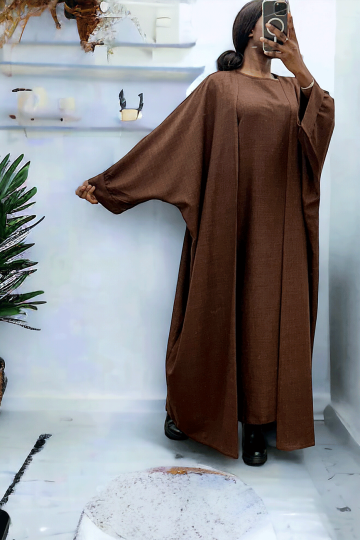 Abaya 2 pièces robe et kimono en choco - 1