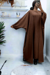 Abaya 2 pièces robe et kimono en choco - 1