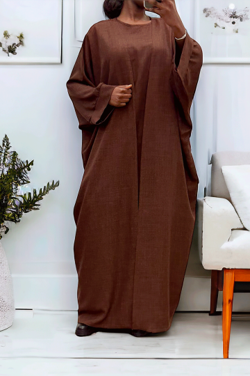 Abaya 2 pièces robe et kimono en choco - 2