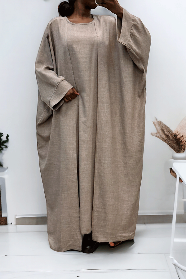 Abaya 2 pièces robe et kimono en gris - 3