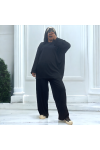 Ensemble tunique et pantalon léger noir en maille côtelé extensible printemps été   - 3