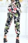 Pantalon noir à fleurs, fluide élastique à la taille et aux chevilles  - 4