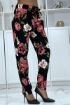 Pantalon fluide noir à motif floral B-11 - 3