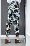 Pantalon noir à feuillage, fluide élastique à la taille et aux chevilles  - 3