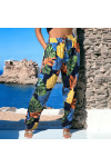Pantalon palazzo marine imprimé tropical - 1