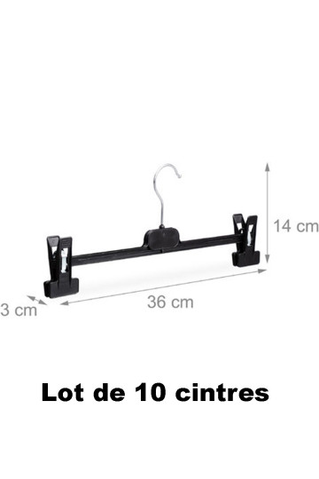 10 cintres à pince en plastique noir idéal pour jeans, pantalon et jupe - 1