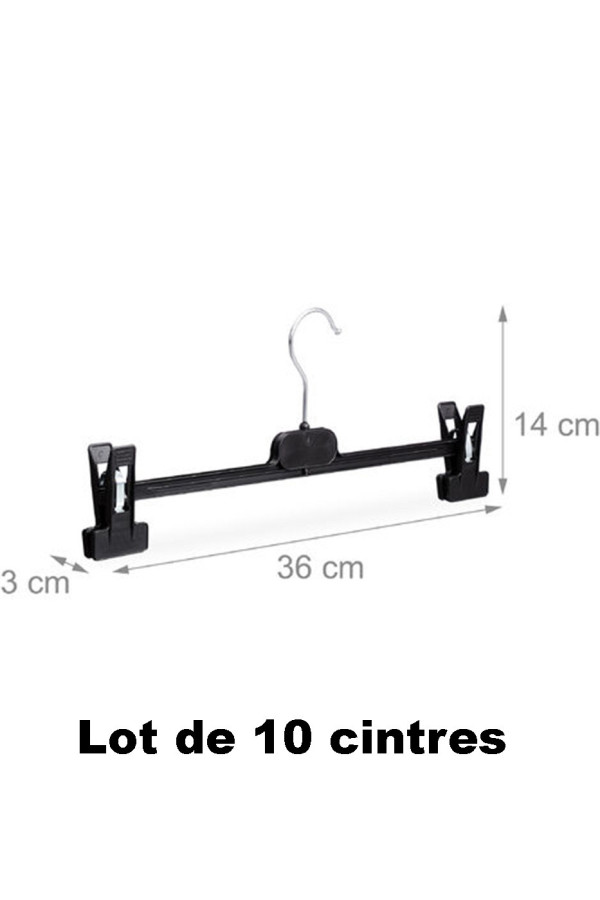 10 cintres à pince en plastique noir idéal pour jeans, pantalon et jupe - 1