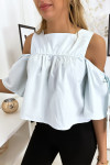 Blouse crop top bleu avec noeuds - 3