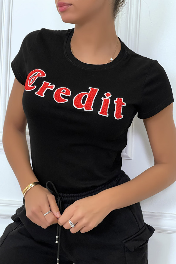 T-shirt noir avec écriture CREDIT en 3D - 5