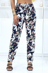 Pantalon marine à feuillage, fluide élastique à la taille - 1