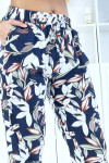 Pantalon marine à feuillage, fluide élastique à la taille - 4