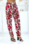 Pantalon rouge à feuillage, fluide élastique à la taille - 2