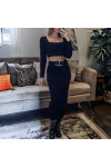 Ensemble haut et jupe noir avec accessoire ceinture intégré  - 3