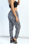 Pantalon fluide anthracite coupe droite à imprimé zèbres resserré aux chevilles - 3