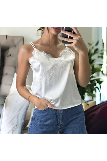 Débardeur blanc satiné avec dentelle - 1