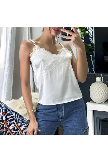 Débardeur blanc satiné avec dentelle - 2