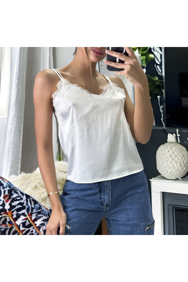 Débardeur blanc satiné avec dentelle - 2