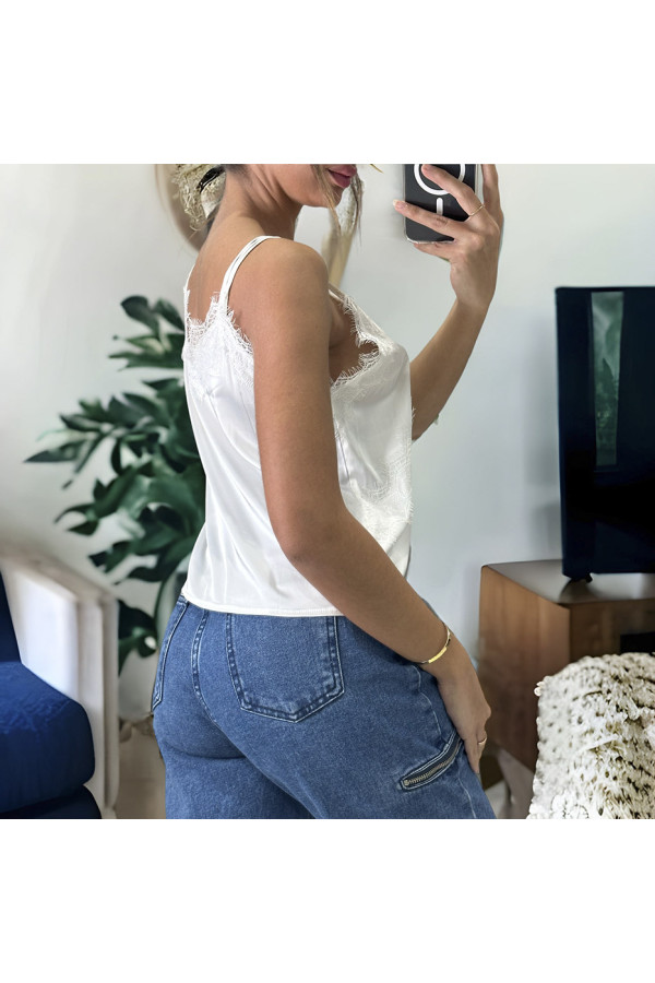 Débardeur blanc satiné avec dentelle - 3