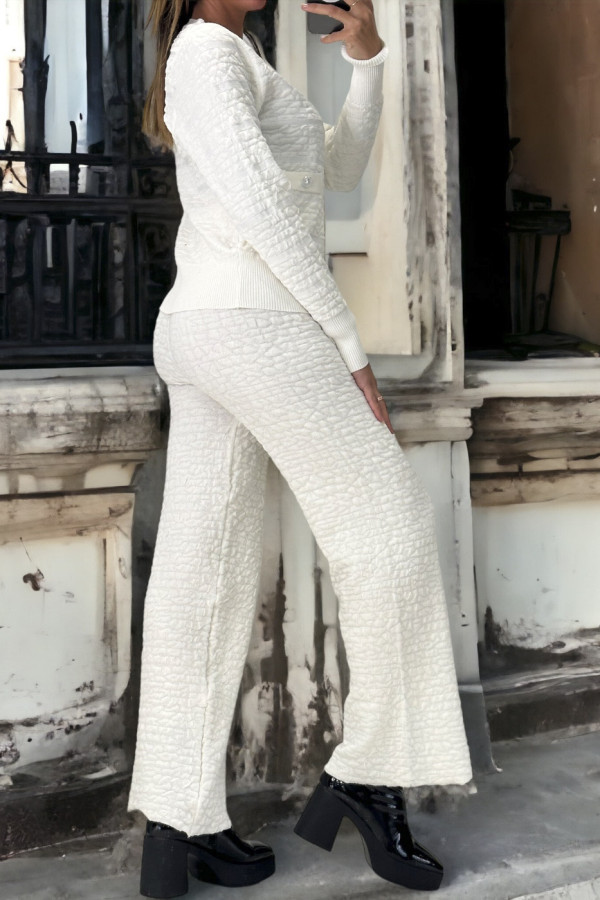 Ensemble blanc gilet et pantalon palazzo en jaquard très extensible - 4