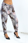 Pantalon ample gris à imprimé feuillage d'automne - 1