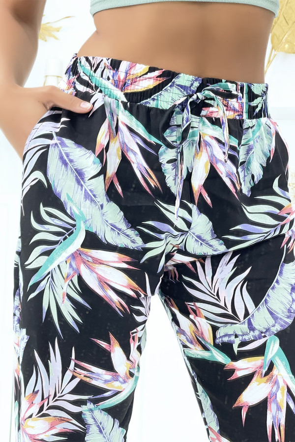 Pantalon à plumes vert d'eau fluide élastique à la taille et aux chevilles - 5