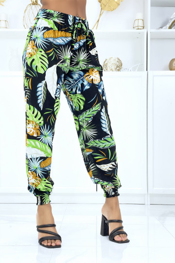 Pantalon à plumes vert anis fluide élastique à la taille et aux chevilles - 2