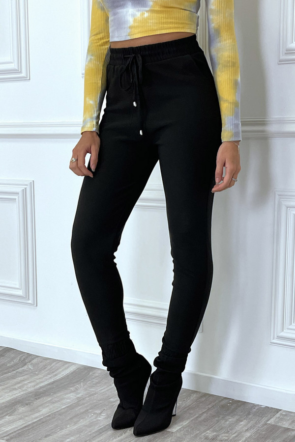 Pantalon noir coupe cigarette à élastique - 3
