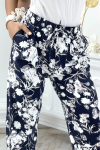 Pantalon feuillage marine fluide élastique à la taille et aux chevilles - 3