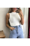 Top sans manche blanc très extensible en col montant allant jusqu'au 46 - 3