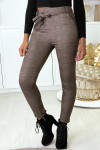 Pantalon slim à carreaux taupe molletonné à l'intérieur avec poches et ceinture - 2