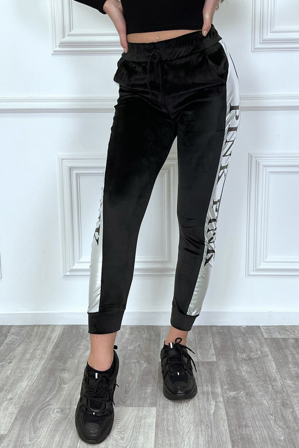 Jogging noir en peau de pêche à bande silver - 4