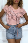T-shirt rose manches courtes, avec des noeuds - 1