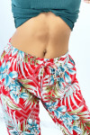 Pantalon fluide rouge à rayures en pointillés et imprimé floral - 4