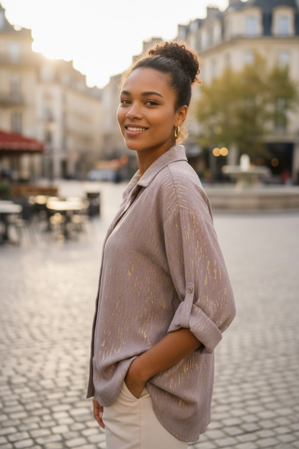 Chemise Fluide gris – Douceur & Éclat - 1