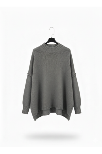 Pull gris foncé Col Montant en Maille Douce - Taille Unique - 2