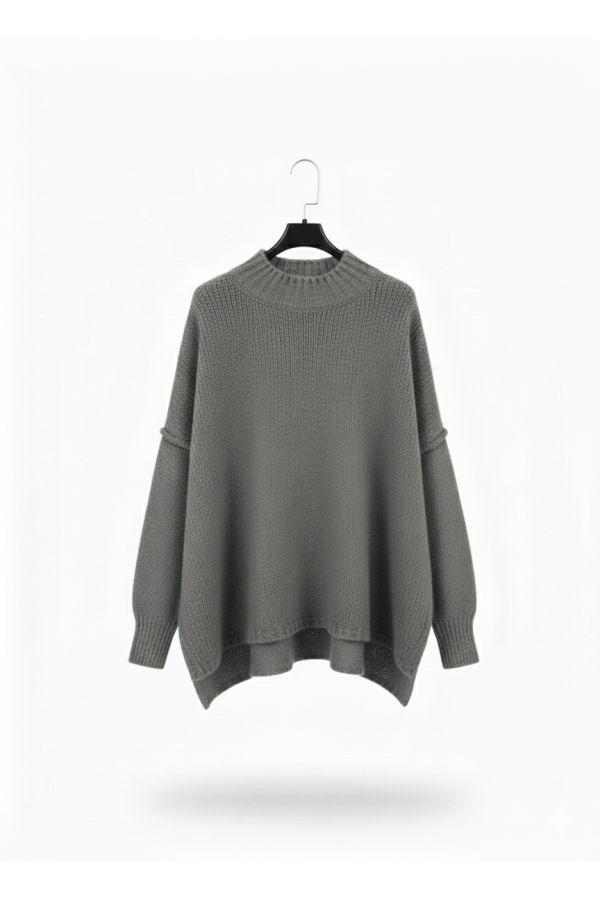 Pull gris foncé Col Montant en Maille Douce - Taille Unique - 2