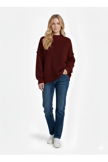 Pull bordeaux Col Montant en Maille Douce - Taille Unique - 1