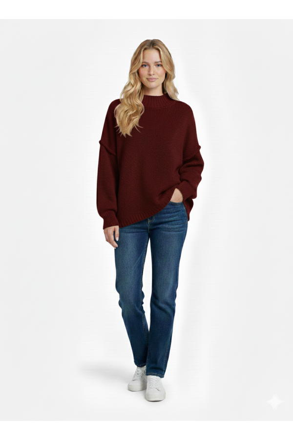 Pull bordeaux Col Montant en Maille Douce - Taille Unique - 1