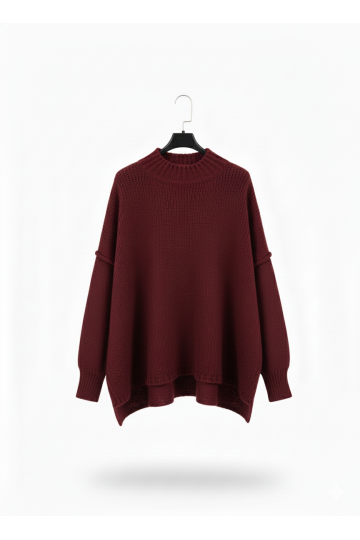 Pull bordeaux Col Montant en Maille Douce - Taille Unique - 2