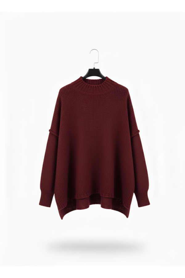 Pull bordeaux Col Montant en Maille Douce - Taille Unique - 2