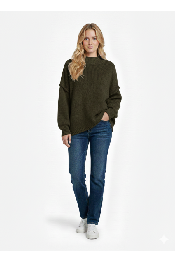 Pull kaki Col Montant en Maille Douce - Taille Unique - 1