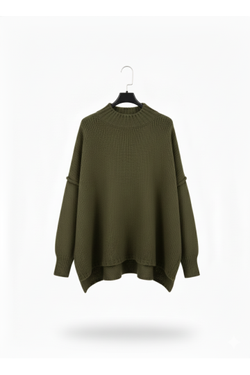 Pull kaki Col Montant en Maille Douce - Taille Unique - 2