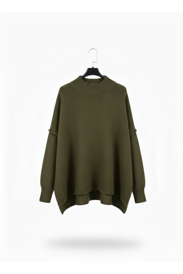 Pull kaki Col Montant en Maille Douce - Taille Unique - 2