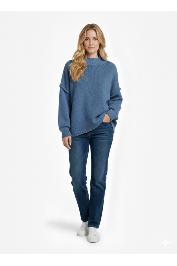 Pull bleu jean Col Montant en Maille Douce - Taille Unique - 1