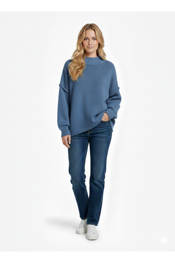 Pull bleu jean Col Montant en Maille Douce - Taille Unique - 1