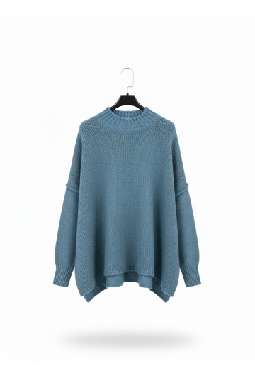 Pull bleu jean Col Montant en Maille Douce - Taille Unique - 2