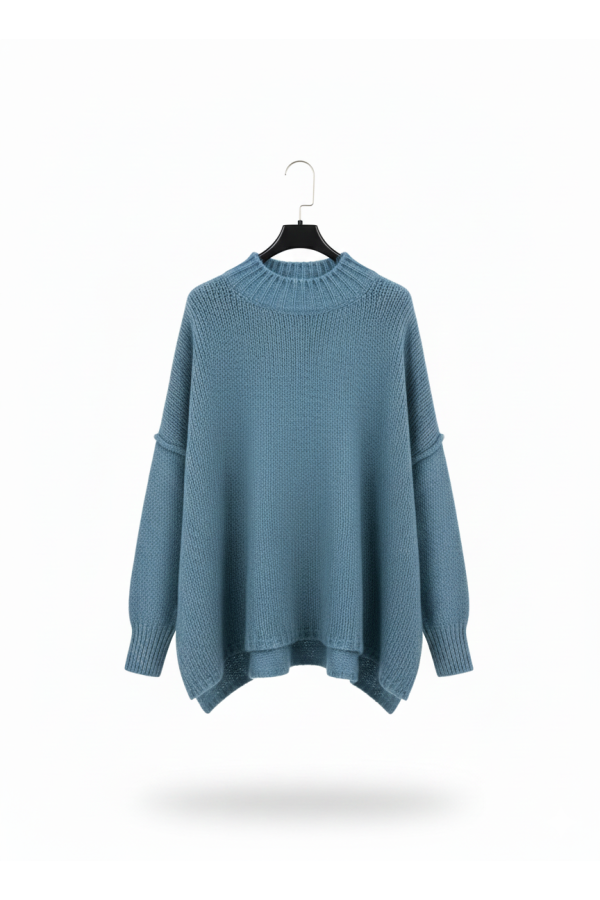 Pull bleu jean Col Montant en Maille Douce - Taille Unique - 2